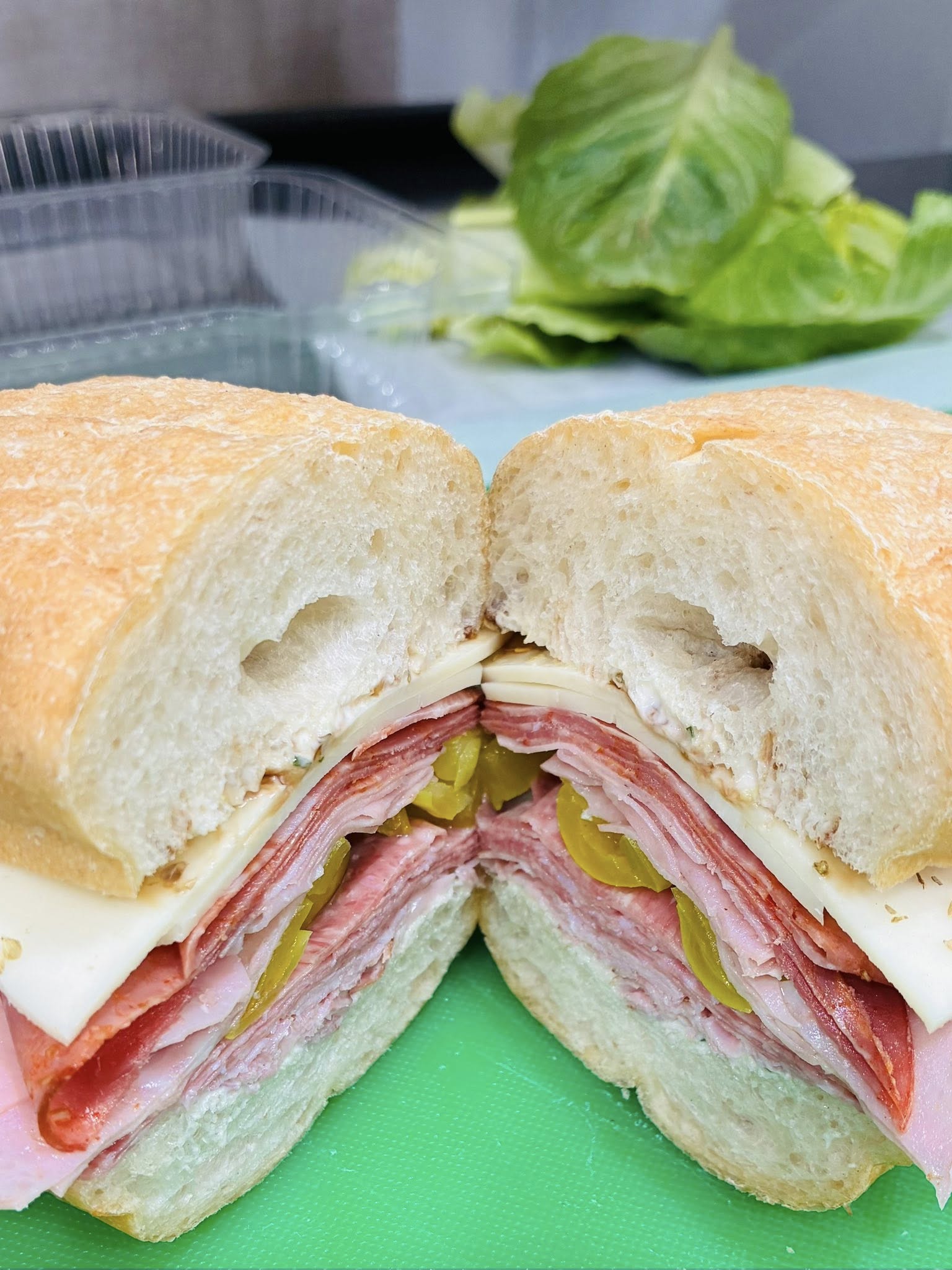 Stevie B. sub stacked high with salami, ham, provolone and banana peppers on fresh house bread